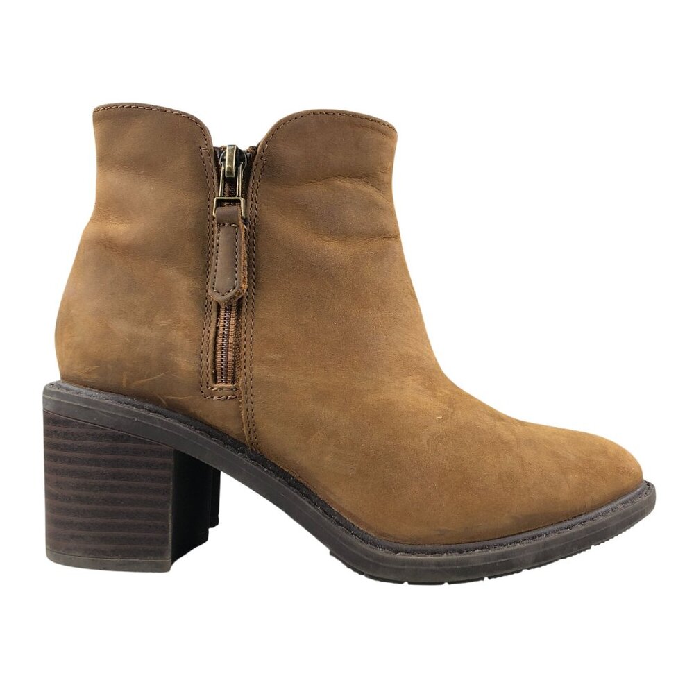 Clarks Women's Size 6M Scene Zip Brown Leather Side Zip High Heel Ankle Booties